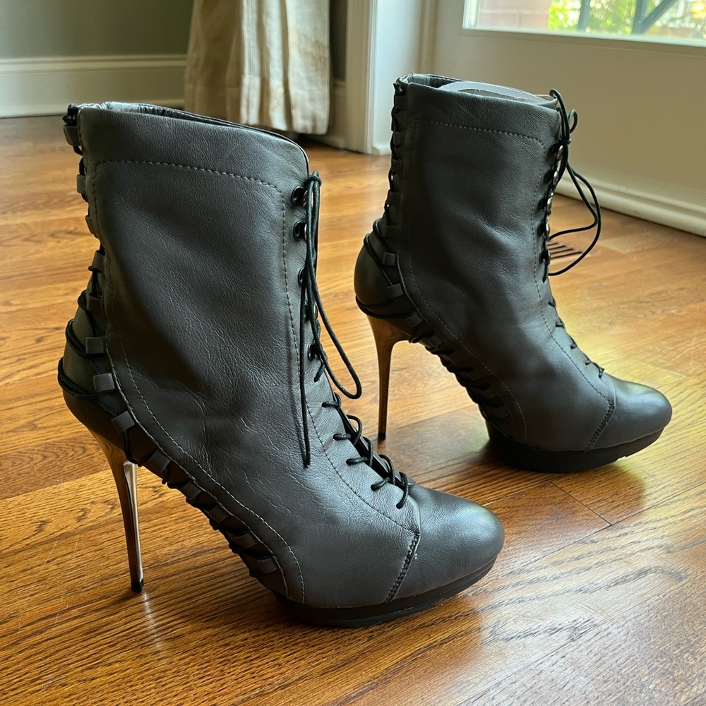 Gray stiletto Mea Shadow boots